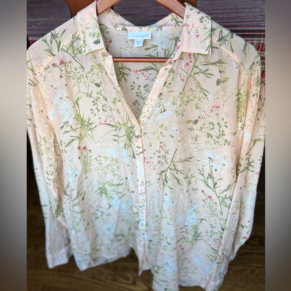 J Jill Silk blend floral blouse Sz M Tall - Picture 2 of 8